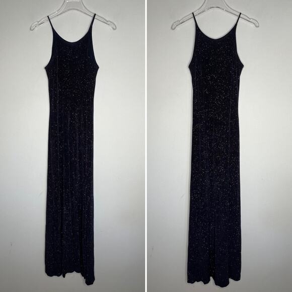 Cache Vintage Y2K Navy Glitter Gown Maxi Dress Small - Picture 6 of 7